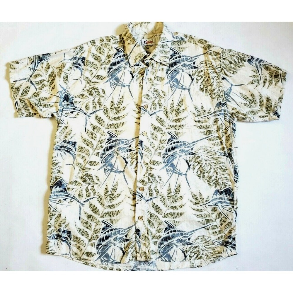 World Wide Sportsman Hawaiian Shirt Men's Large Cotton/Rayon Swordfish Beach